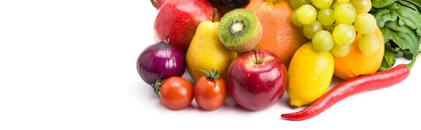 Fruits Vegetables Isolated White Background Wide Photo Space Text — Stock Photo, Image