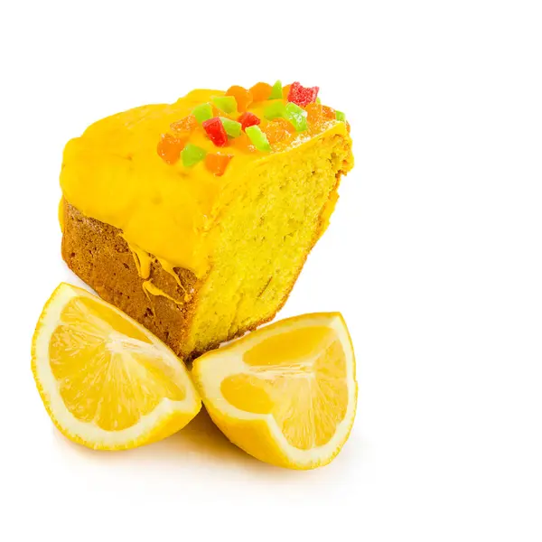 Citronový Dortík Izolovaný Bílém Pozadí Volné Místo Pro Text — Stock fotografie