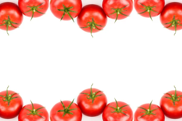 Dojrzałe Czerwone Pomidory Izolowane Białym Tle Wolne Miejsce Tekst Kolaż — Zdjęcie stockowe
