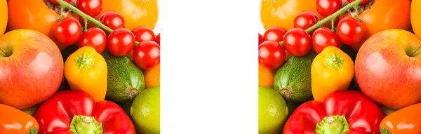 Овощи Фрукты Изолированы Белом Фоне Широкая Фотография Свободное Место Текста — стоковое фото