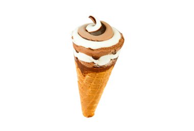 Çikolatalı dondurma waffle koni beyaz arka plan üzerinde izole.