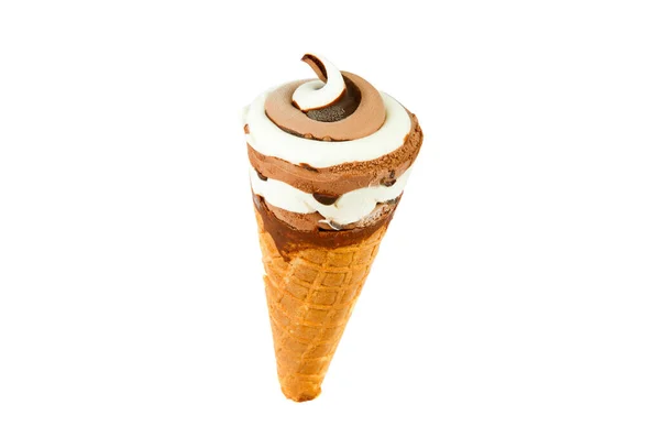 Çikolatalı Dondurma Waffle Koni Beyaz Arka Plan Üzerinde Izole — Stok fotoğraf