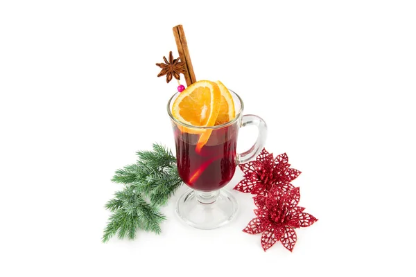 Mulled Wine Christmas Decor Isolated White Background — Stock Photo, Image
