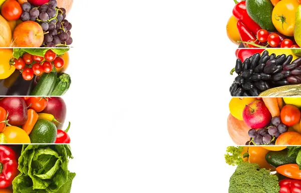 Conjunto Verduras Frutas Aisladas Sobre Fondo Blanco Collage Espacio Libre Imagen de archivo