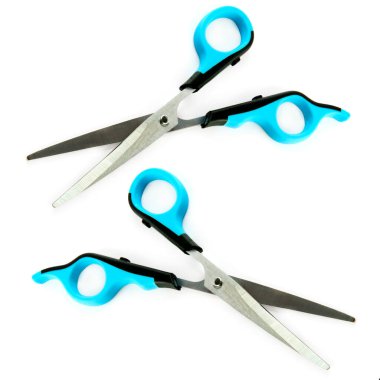 Beyaz arka planda izole edilmiş evcil hayvan bakım makası. Kolaj.