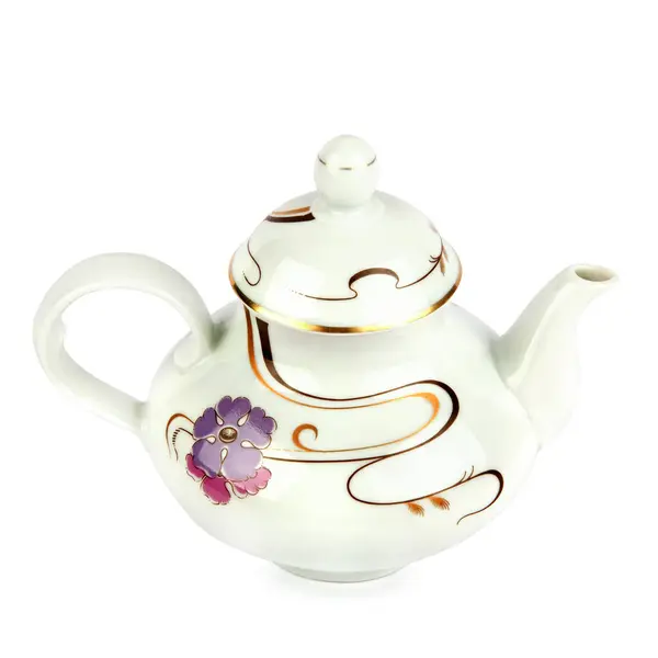 Porcelain Teapot Isolated White Background Vintage Dishes Stock Picture