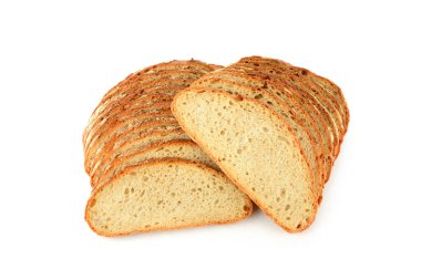 Yiyecek ve içecekler: beyaz arka planda izole edilmiş taze beyaz buğday ekmeği dilimi.
