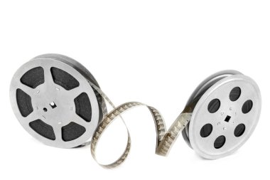 Beyaz arka planda izole edilmiş film şeritleri. Metin için boş alan.