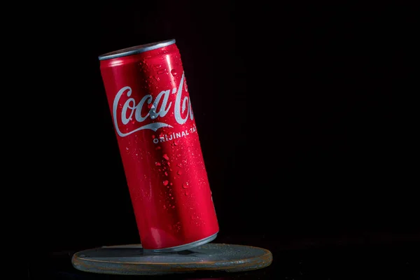 Den Coca Cola Dricka Träskiva Abstrakt Fotografi Närbild — Stockfoto