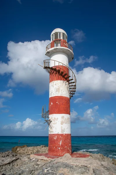 Oude Rustieke Punta Cancun Vuurtoren Rotspunt Cancun Mexico — Stockfoto