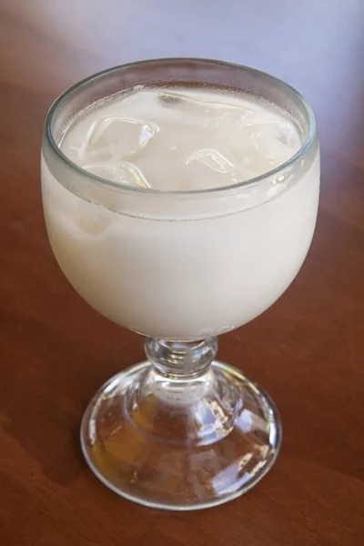 Big Glass Full Cold Iced Horchata Rice Beverage Mexican Restaurant Stock Picture