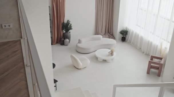 High Angle View Living Room White Designer Couch Armchairs Coffee — 비디오