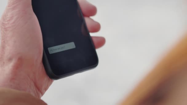 Close Unrecognizable Person Holding Smartphone Hand Receiving Text Messages Invitation — Αρχείο Βίντεο