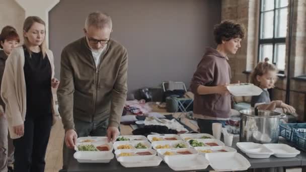 Medium Long Women Men Children Taking Lunch Boxes Food Fresh — Stockvideo