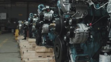 View of multiple professional machinery engines in row at factory