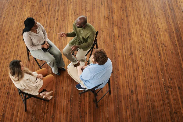 Young Black Man Talking One Patients Attending Psychotherapy Course While — Stock Photo, Image