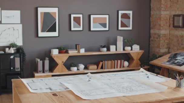 View Architectural Blueprint Table Modern Bureau Afternoon — Stock Video