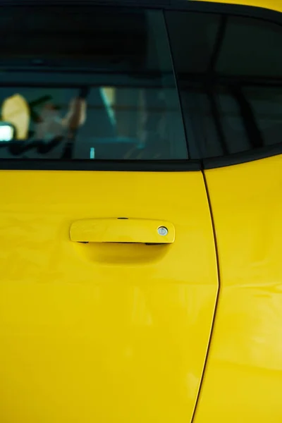 Part Door Window Modern Electric Car Yellow Color Standing Garage — Stock Photo, Image