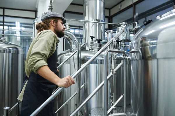 Düz Şapkalı Önlüklü Bira Fabrikası Sahibi — Stok fotoğraf