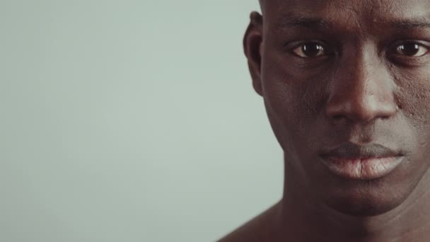 Minimalistik Studio Close Potret Pemuda Tampan Afrika Amerika Dewasa Berdiri — Stok Video