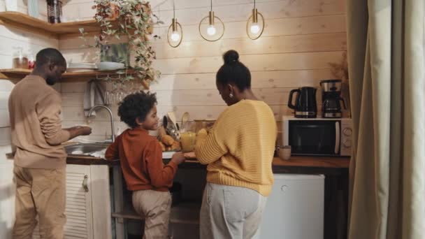 Modern Black Familie Met Kind Tijd Doorbrengen Samen Het Landhuis — Stockvideo