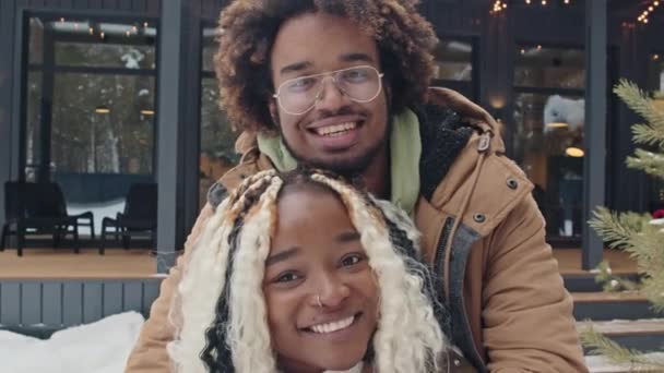 Close Slowmo Portrait Stylish Young Black Man Woman Love Standing — Stock Video