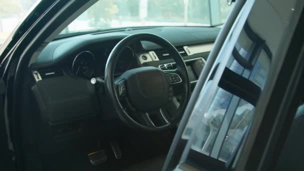 Brak Zdjęć Nowego Crossover Lub Wnętrza Samochodu Suv Kierownicą Deską — Wideo stockowe
