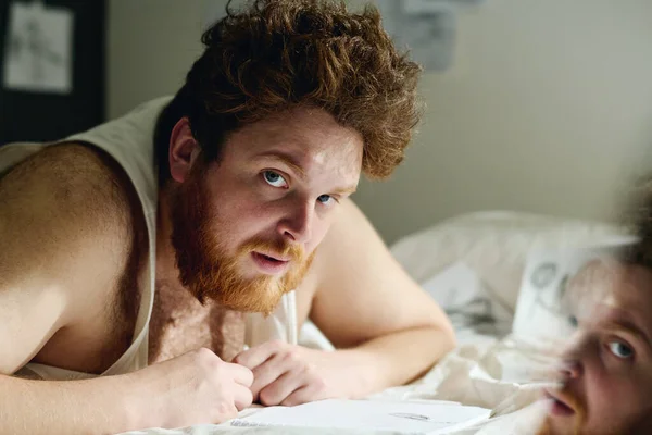 Bearded Young Man Anxiety Disorder Some Other Psychiatric Disease Looking — Stock Photo, Image