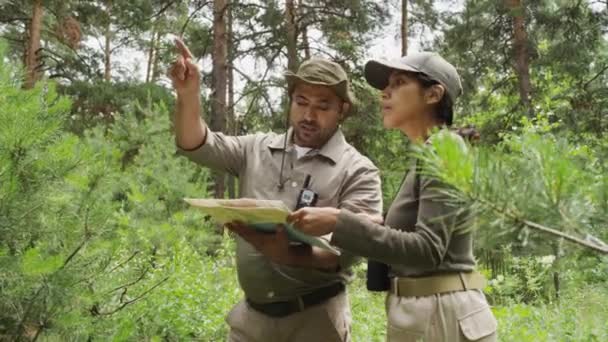 Mellemstort Billede Multietnisk Mandligt Kvindeligt Træ Khaki Uniformer Der Står – Stock-video