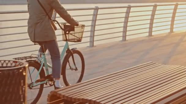 Tracking Shot Unrecognizable Female Manager Wearing Smart Casual Clothes Cycling Stock Footage