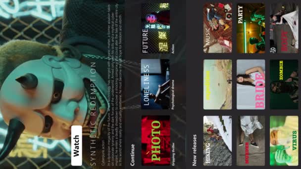 Trailer Cyberpunk Movie Vertical Streaming App Žena Vyholenou Hlavou Dystopické — Stock video