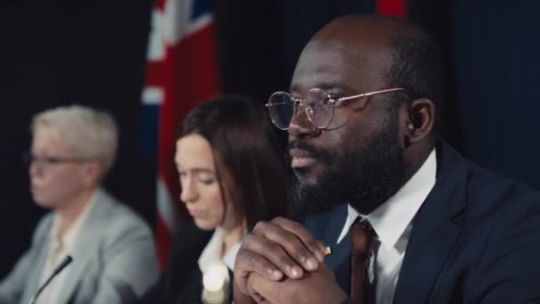 Close Portrait Shot Calm Confident African American Male Politician Formal — Stock Video
