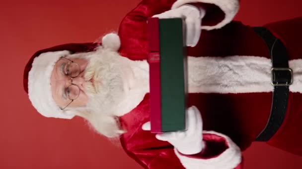 Plan Vertical Moyen Père Noël Manteau Rouge Lunettes Gants Blancs — Video