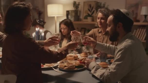 Medium Shot Large Jewish Family Enjoying Dinner Together Celebrate Hanukkah — Stock Video