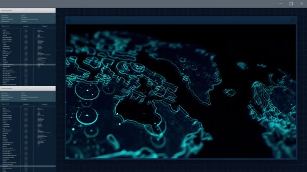 파란색으로 지구의 이미지와 미래의 스파이 컴퓨터 프로그램의 인터페이스의 Cgi 비디오 — 비디오