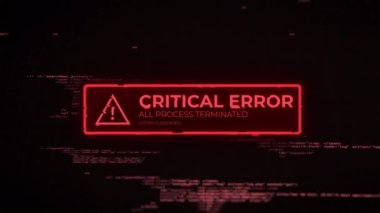Bilgisayar ekranında arkaplanda kod olan kırmızı kritik hata iletisinin CGI videosu, hacker saldırısı uyarı tasarımı