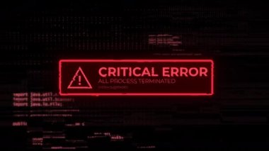Bilgisayar ekranında şifreli kritik hata iletisinin CGI videosu, hacker saldırı alarmı tasarımı