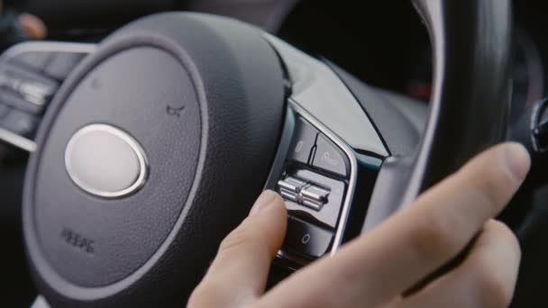 Macro Close Side Shot Unrecognizable Drivers Hand Adjusting Cruise Control — Stock Video