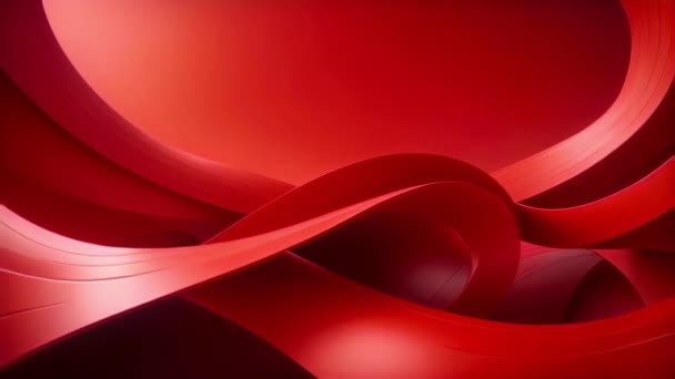 Seamless Loop Abstract Red Curved Wide Lines Plain Red Background — Stock Video