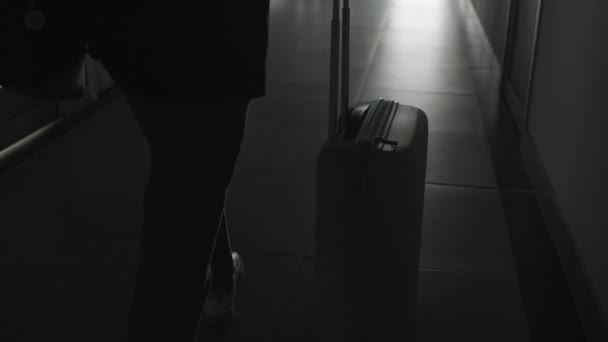 Low Section Shot Businessman Walking Luggage Hallway Hote — Stock Video