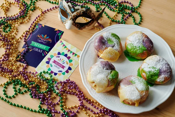 Plate Several Homemade Berliner Donuts Standing Other Symbols Mardi Gras — Stock Photo, Image