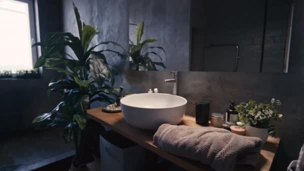 People Side Medium Footage Modern Dark Grunge Loft Bathroom Mirror — Wideo stockowe
