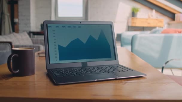 Close People Shot Laptop Computer Financial Data Graph Screen Coffee — Stok Video