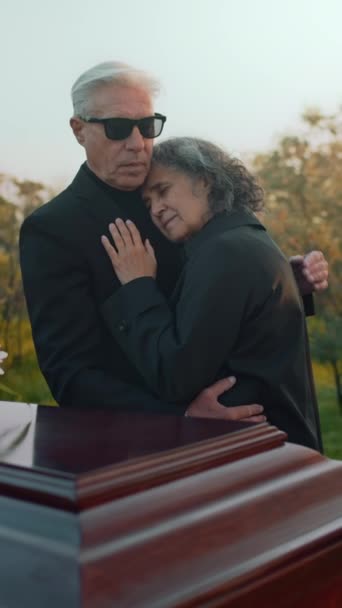Pionowe Nagranie Białego Starszego Mężczyzny Współczującego Żonie Przytulającego Stojąc Przy — Wideo stockowe