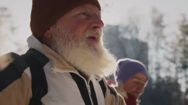 Close Shot Face Year Old Caucasian Man Thick Grey Beard — Stock Video