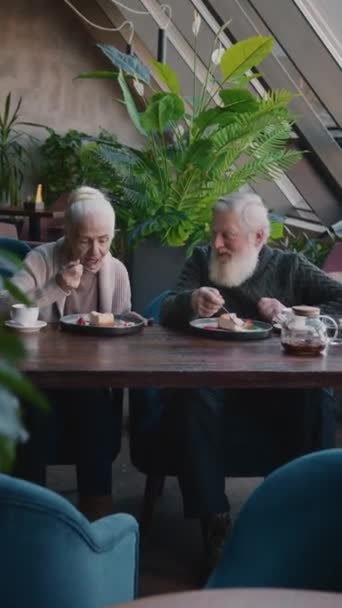 Vollständige Vertikale Aufnahme Lächelnder Älterer Kaukasischer Eheleute Die Zusammen Tisch — Stockvideo