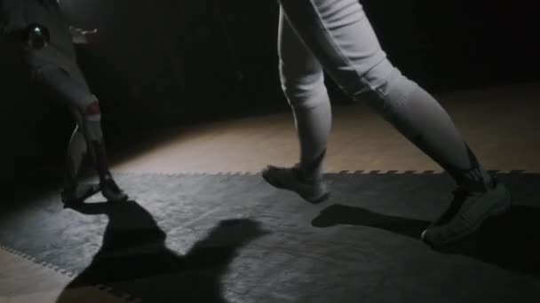 Images Inclinaison Arrière Foilswomen Battant Sur Des Rapières Dans Salle — Video