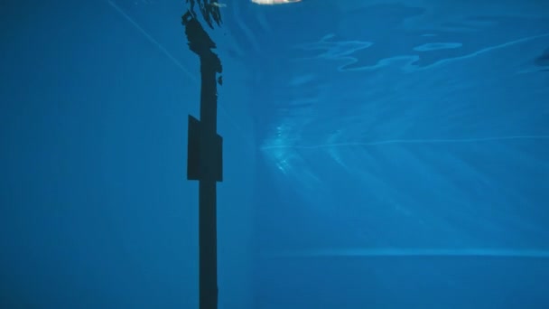 Volledige Afsluiting Onderwater Schot Van Anonieme Sporter Zwarte Broek Rubberen — Stockvideo