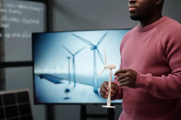 Cropped Shot Young Male Manager Model Windmill Hands Standing Interactive Royalty Free Stock Images