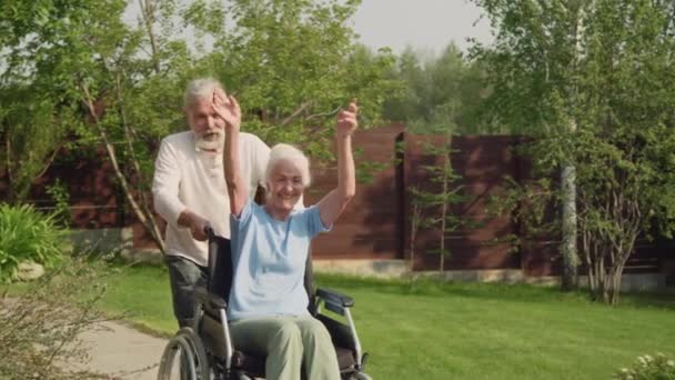 Medium Full Tracking Shot Elderly Caucasian Man Running Retirement Home Royalty Free Stock Footage